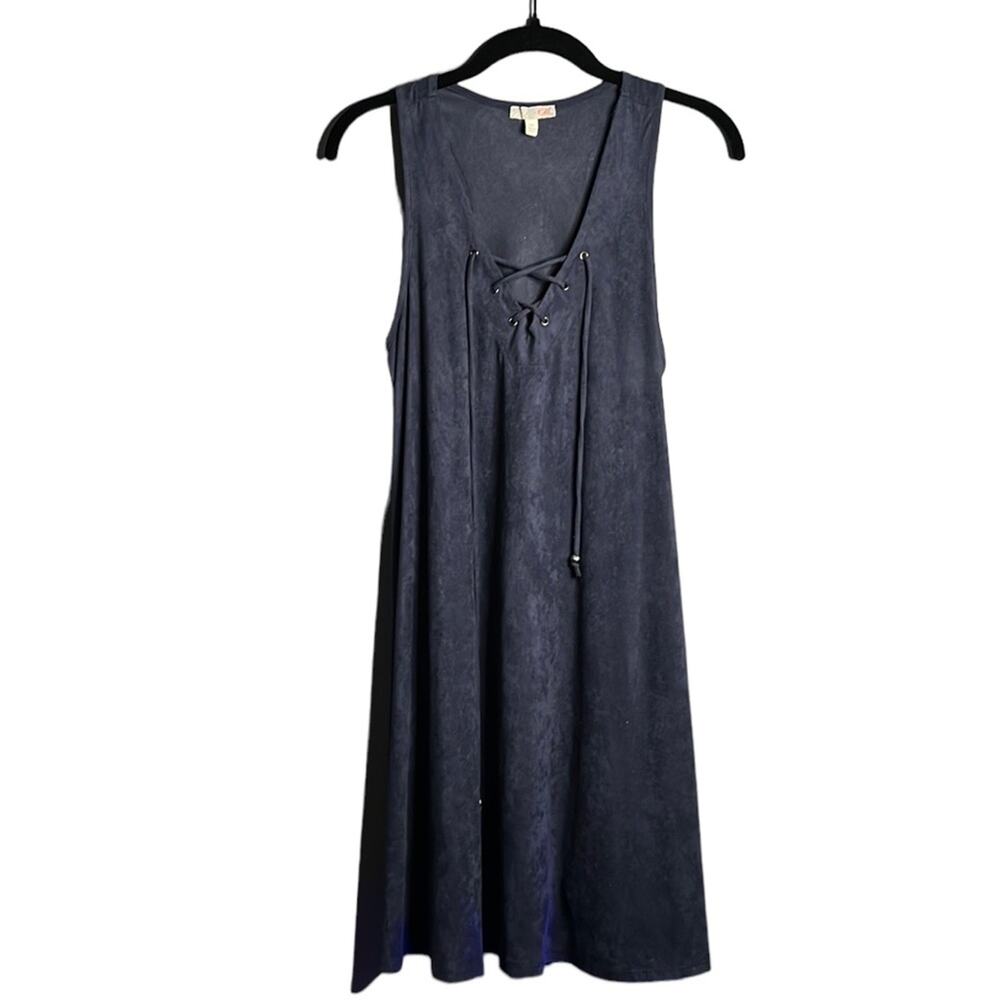 Gianni Bini Navy Blue Faux Suede Sleeveless Tunic Dress Size Medium